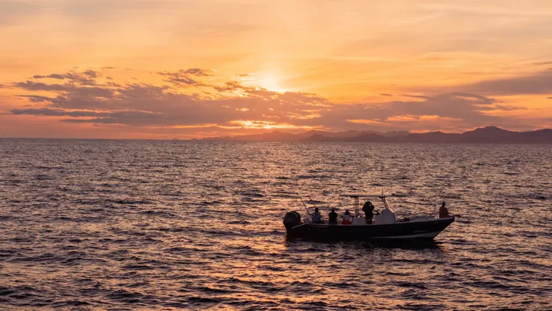 DIP boat at sunset off the Los Cabos coast
